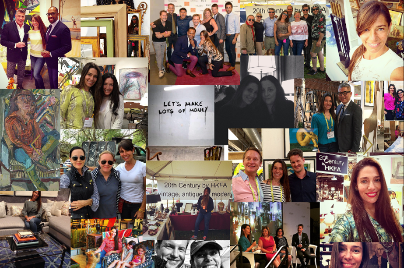 Photo collage of Heather Karlie Vieira with several celebrity Interior designeres at antique shows and flea markets